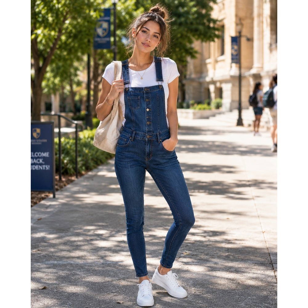 Wax Jean Womens Dark Wash Denim Overalls Skinny Leg Jumpsuit 90166 Size L